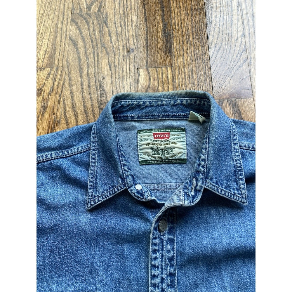 Vintage Levis Denim Shirt Mens Size Large Blue Y2K Button Up Long Sleeve - Picture 3 of 12